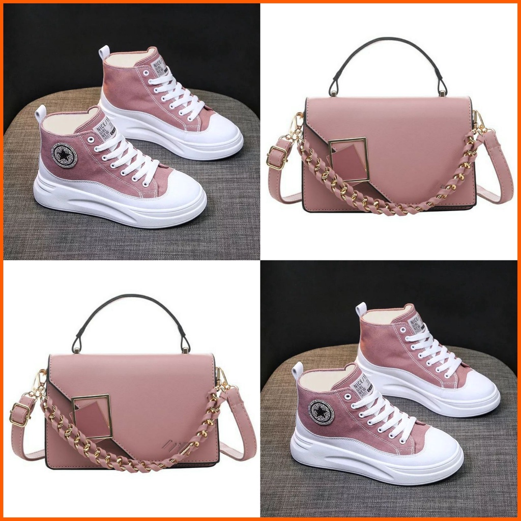 paket sneakers pink dan tas wanita korea diaamond dm