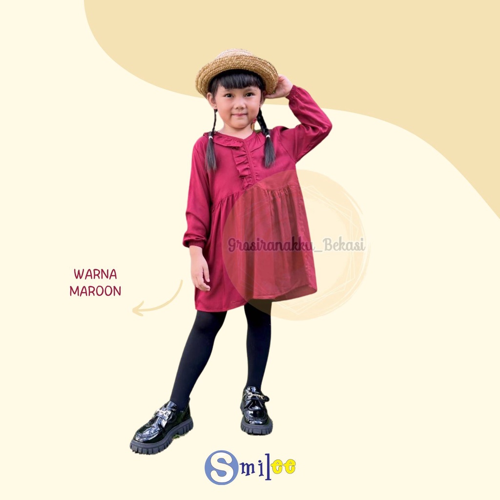 Tunik Anak Raisa Smilee Rayon  Warna Maroon Size 2-10 Tahun