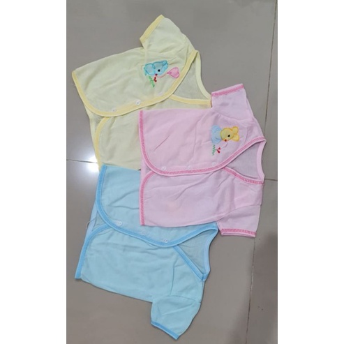 Baju lengan pendek katun warna Isi 1 Lusin / baju pendek warna halus aplikasi / baju baby, Bahan PE tebal halus (Grosir 12pcs)