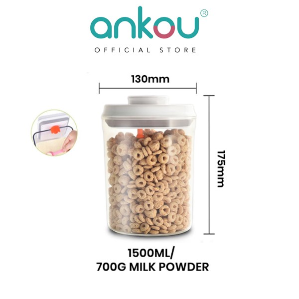 Ankou - Toples Susu Bubuk / Makanan Air Tight 1500ml (Bulat & Tanpa Scrapper)