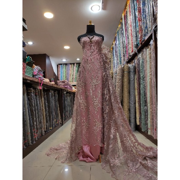 Kain Brokat Tile Motif Bunga Salur #DVD
