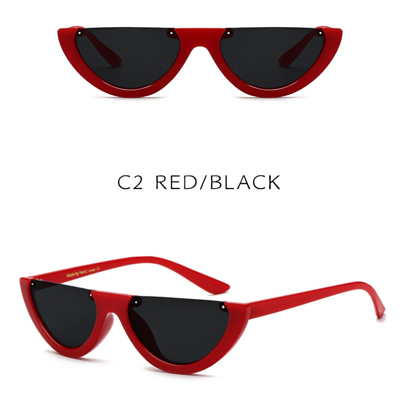 (YUZHU) Bayar di Tempat Cool Trendy Half Frame Kacamata Hitam Wanita/Pria Small Sunglasses Women/Men