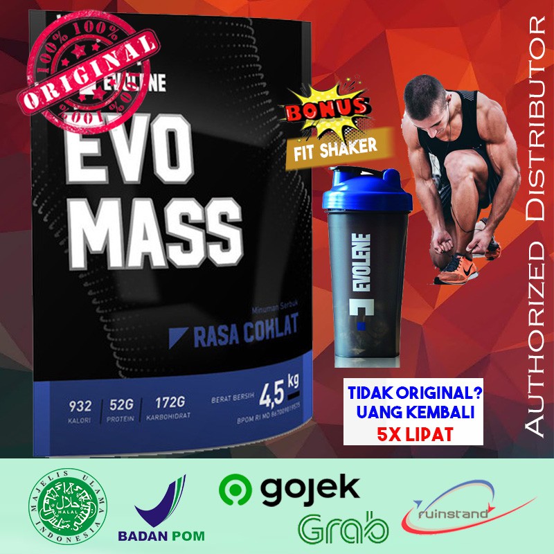 [RESMI] EVOLENE Evomass 4500 Gram GAINER - BONUS SHAKER Suplemen Fitness Gym BPOM