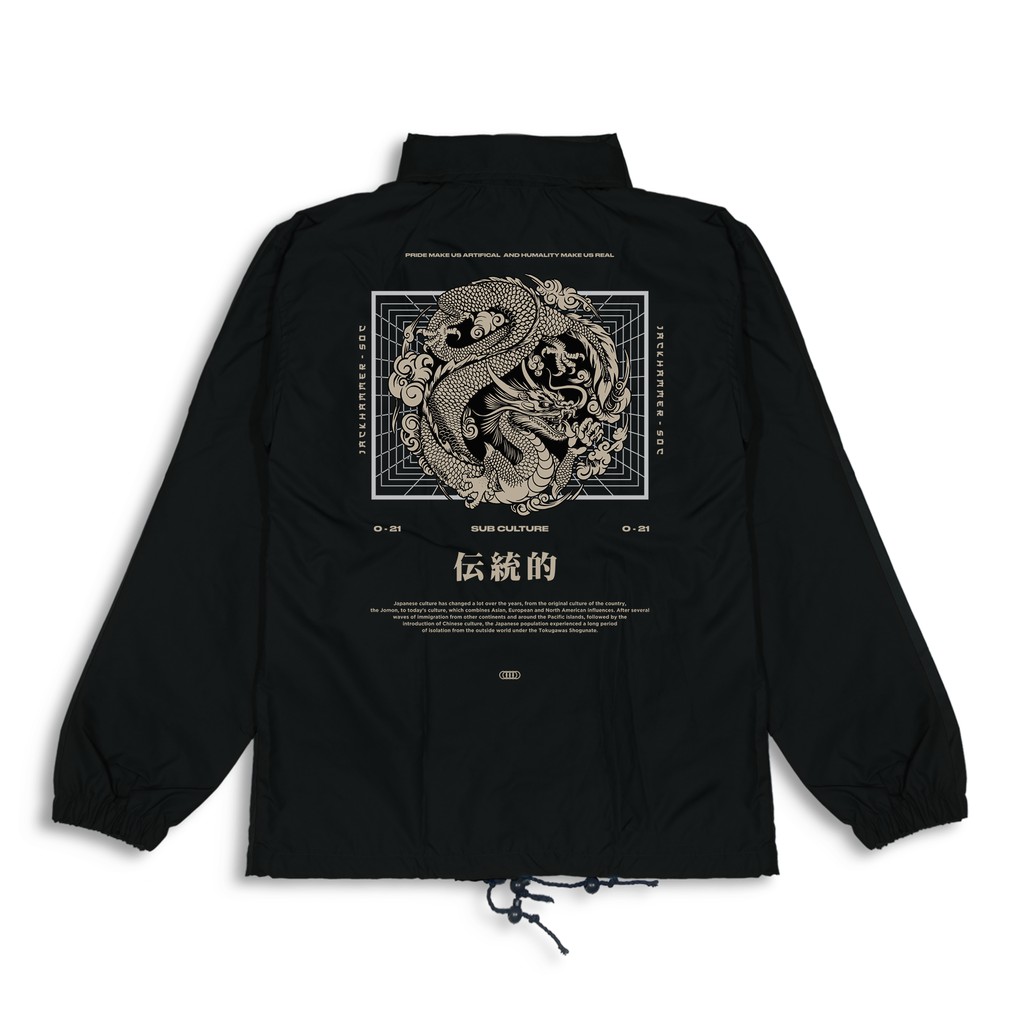 Jackhammer Jaket Japanese Dragon Coach Jacket Black
