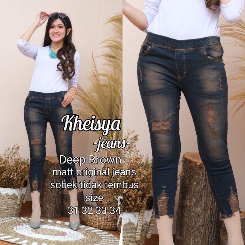 (28-42)KHEISYA JEANS CELANA JEANS 7/9 SOBEK TIDAK TEMBUS