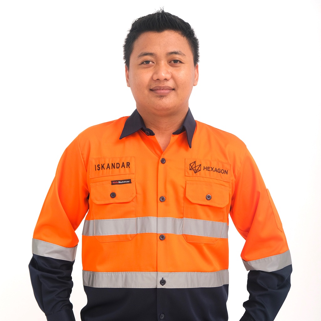 MOKOWORKWEAR WEARPACK BAJU SAFETY ORANGE NAVY AIRFLOW  ORIGINAL + LOGO + NAMA