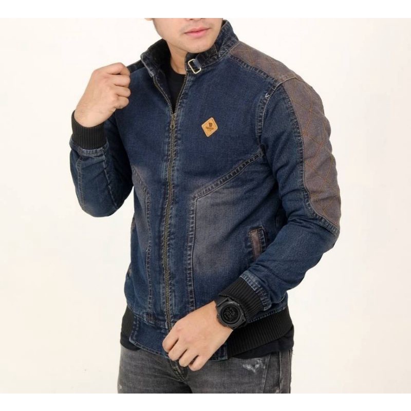 Jaket Jeans Pria Original The Berry Logo Mofit Kulit