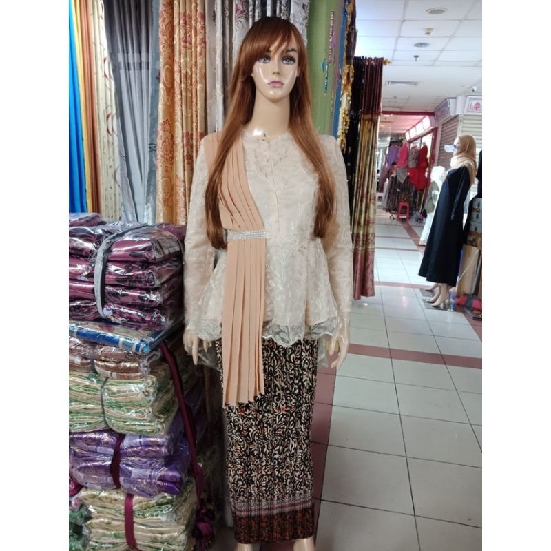 IndahKebaya | SET KEBAYA TILLE SELENDANG / KEBAYA REAL PICTURE / MODERN BLOUSE / COKLAT CREAM DUSTY