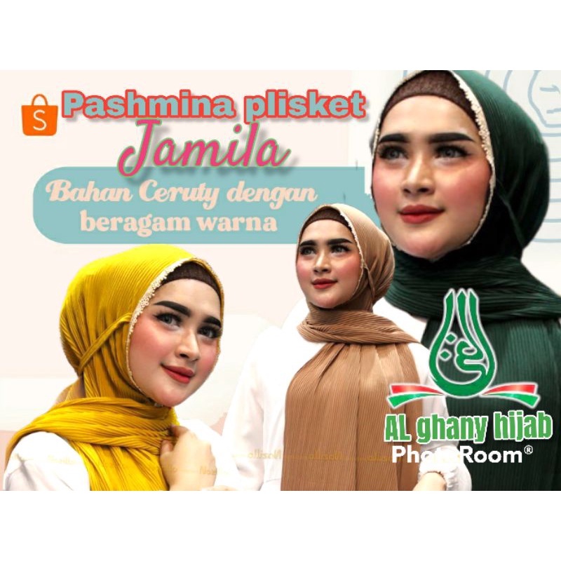 Jilbab  175x80 Pashmina PLISKET ceruty bergo Instan Plisket Renda Jamila Premium ORI