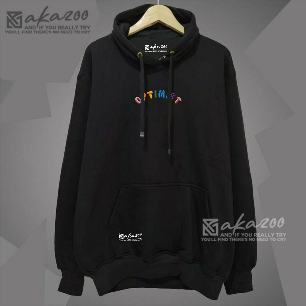 hoddie pria hoodie pria distro AKAZOO warna HITAM AMSTERDAM  sablon putih