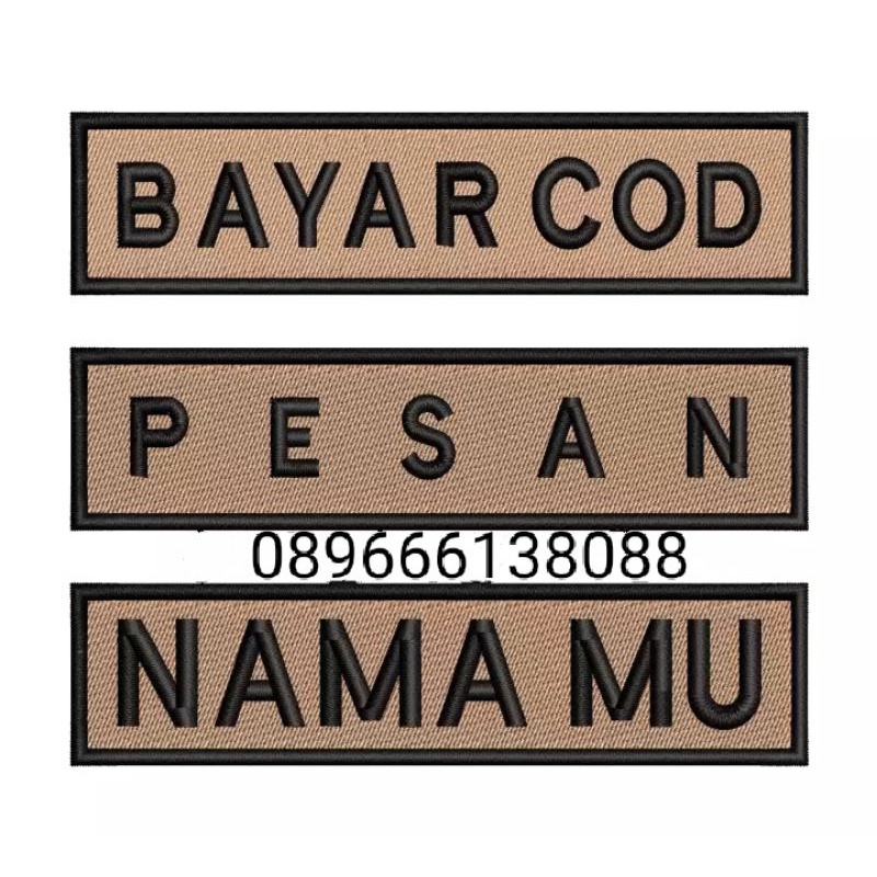 

Bordir custom nama dada/name tag badge papan nama bordir computer,nama sekolah,lokasi dll