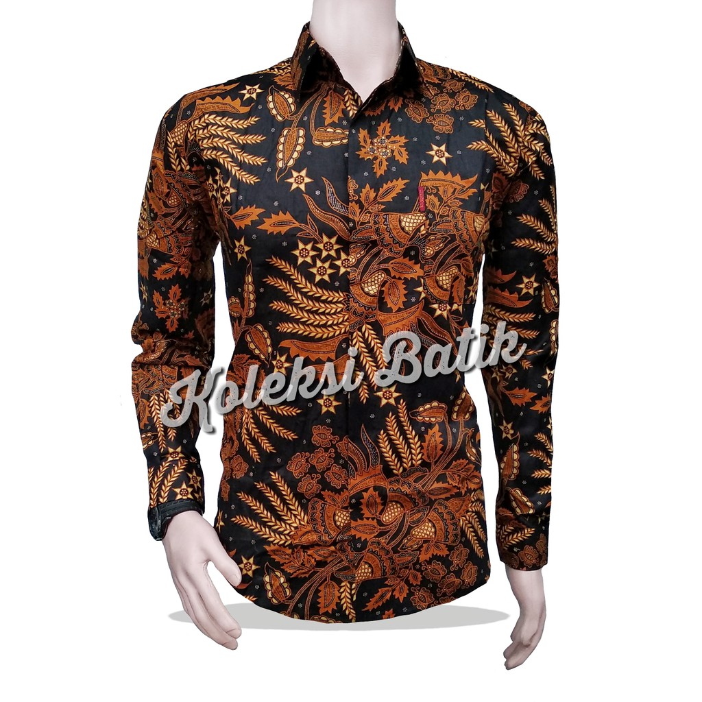 Atasan Batik Pria Lengan Panjang Kenongo Hem Padi Pekalongan M L XL XXL