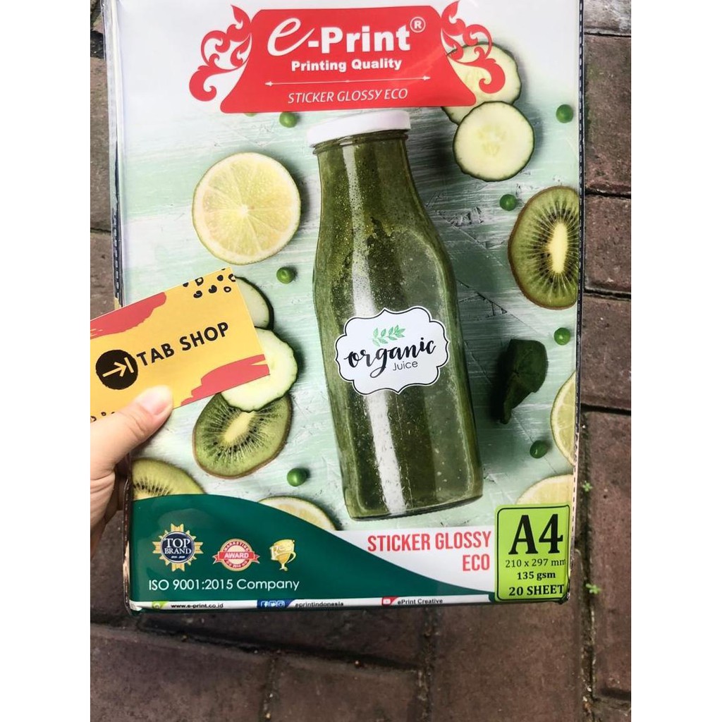 

(kode-1272) E-PRINT GLOSSY STICKER ECO EKONOMIS 135 GSM 20 LEMBAR $$