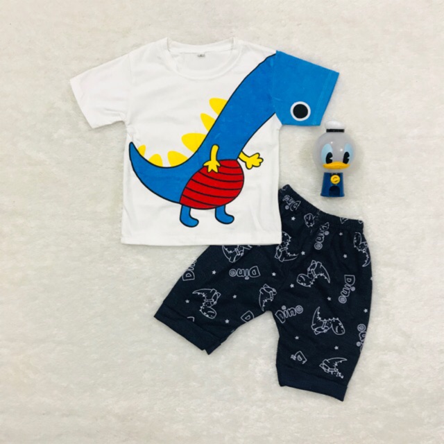 SETELAN BAJU  ANAK  LAKI  LAKI  USIA 6 24 BULAN GAMBAR  DINO 