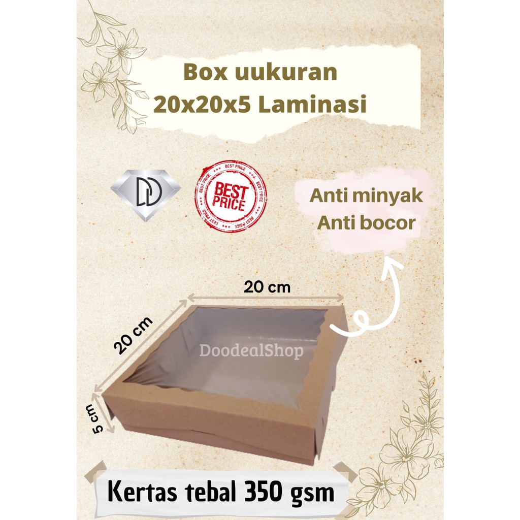 DUS KUE BROWNIES (1 PAK = 10 PCS) Uk 20x20x5 cm. Laminasi dalam, dus kue COD DUS KUE 20X20 DUS DONAT