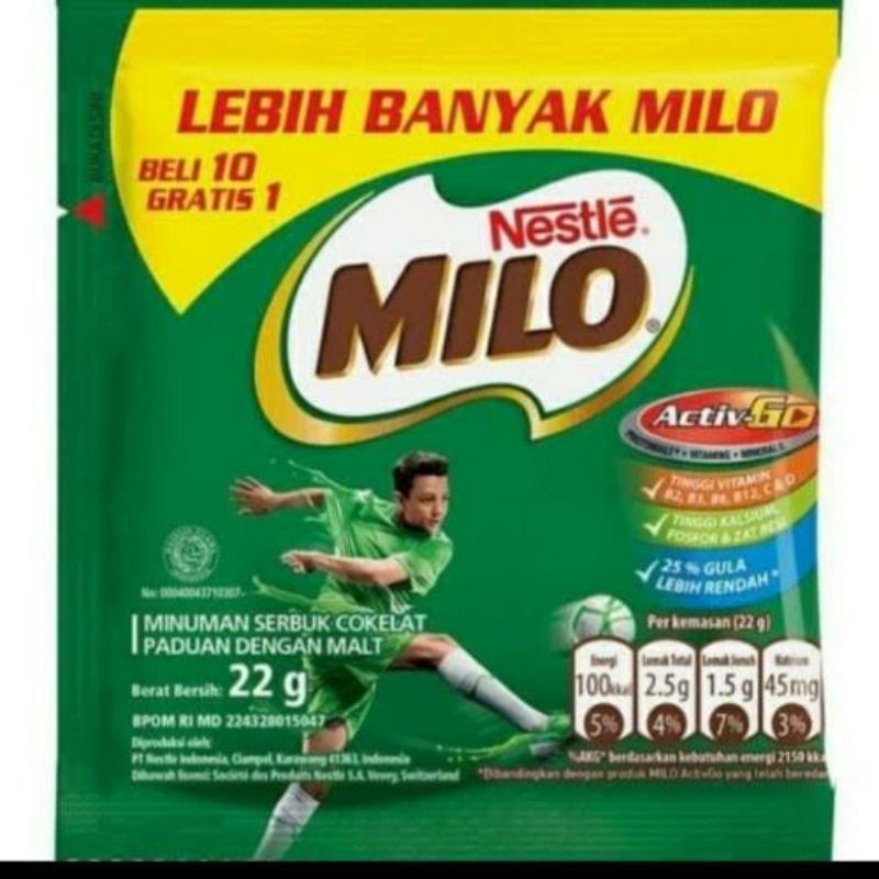 

milo renceng 22gr (isi 10 sachet free 1 sachet)