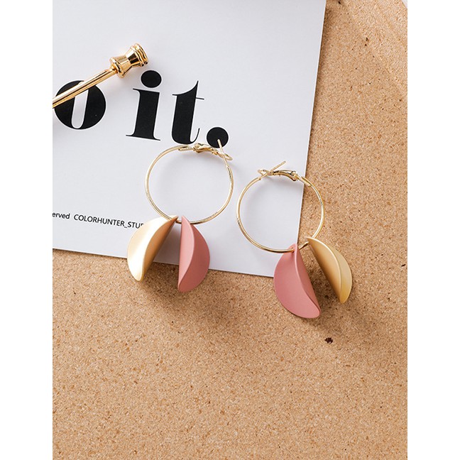 LRC Anting Tusuk Fashion Geometric Curved Metal Round Earrings D28145