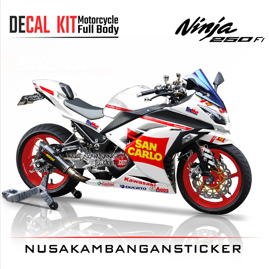 Stiker Decal Motor Kawasaki Ninja 250 fi Full Body Sancarlo Putih Grafis Racing Team Sticker Variasi