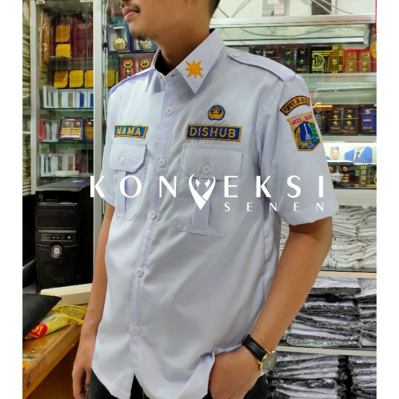SERAGAM DISHUB ATASAN PUTIH|KEMEJA DISHUB free logo daerah