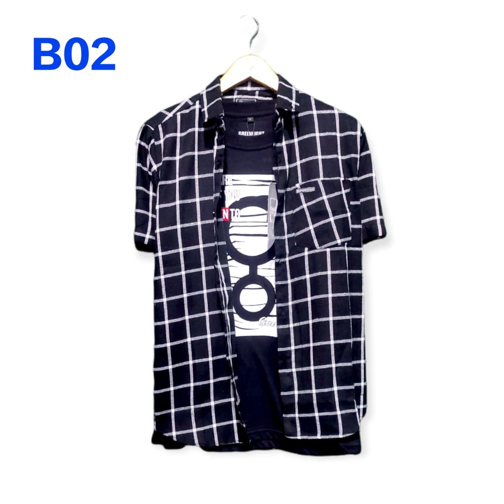 Hem Kemeja distro pria flanel lengan pendek murah terlaris cod cowok keren wajib punya