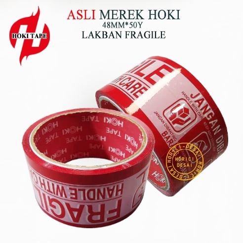 ASLI FULL MEREK HOKI LAKBAN FRAGILE 48MM*50Y JANGAN DI BANTING ISOLASI