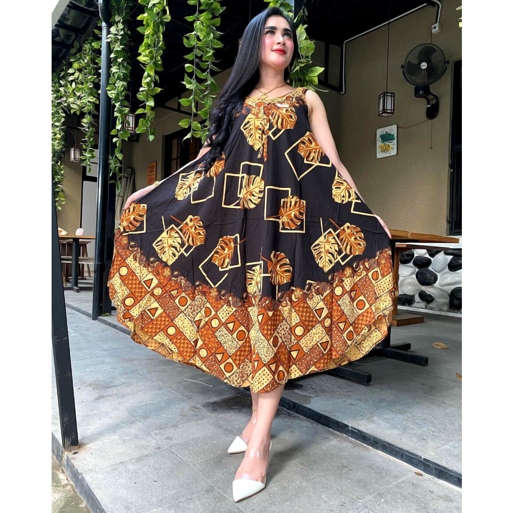 BATIK WANITA KEKINIAN DASTER DRESS RAYON YUKENSI PAYUNG JUMBO SOGAN MONOCROM BUMIL MURAH ADEM