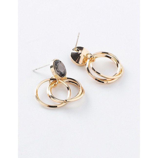 LRC Anting Tusuk Fashion Gold 925 Silver Needle Silver Needle Multi-layer Circle Geometric Earrings