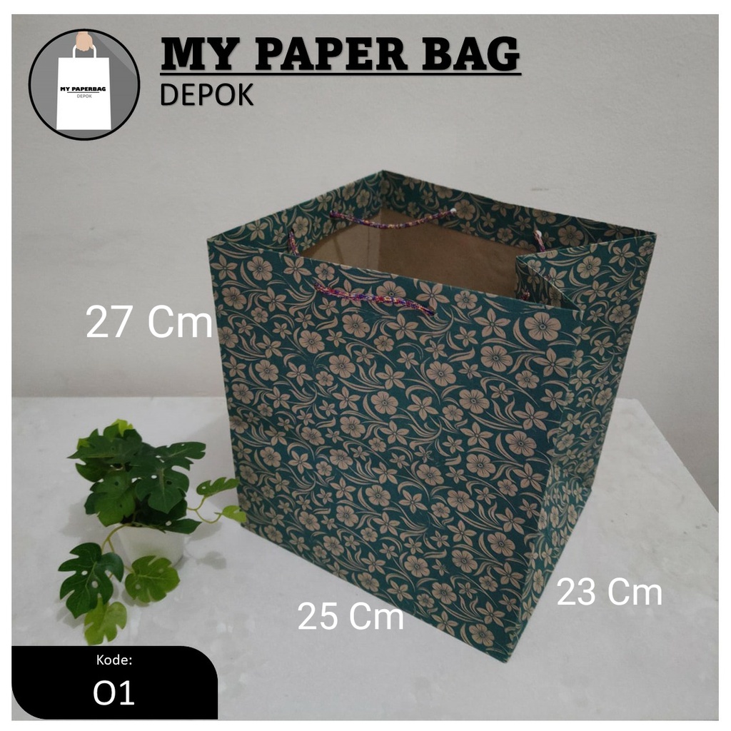 paperbag nasi kotak motif hijau,paperbag  25x23x27 motif,paperbag bento motif,paperbag batik hijau,p