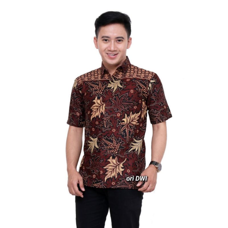 Risna Batik HRB026 Kenongo Hem Kemeja Batik Pria Lengan Pendek Katun Primis Premium Halus M L XL XXL