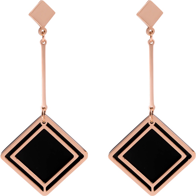 Anting petak juntai hitam titanium anti karat korea fashion - ercassia