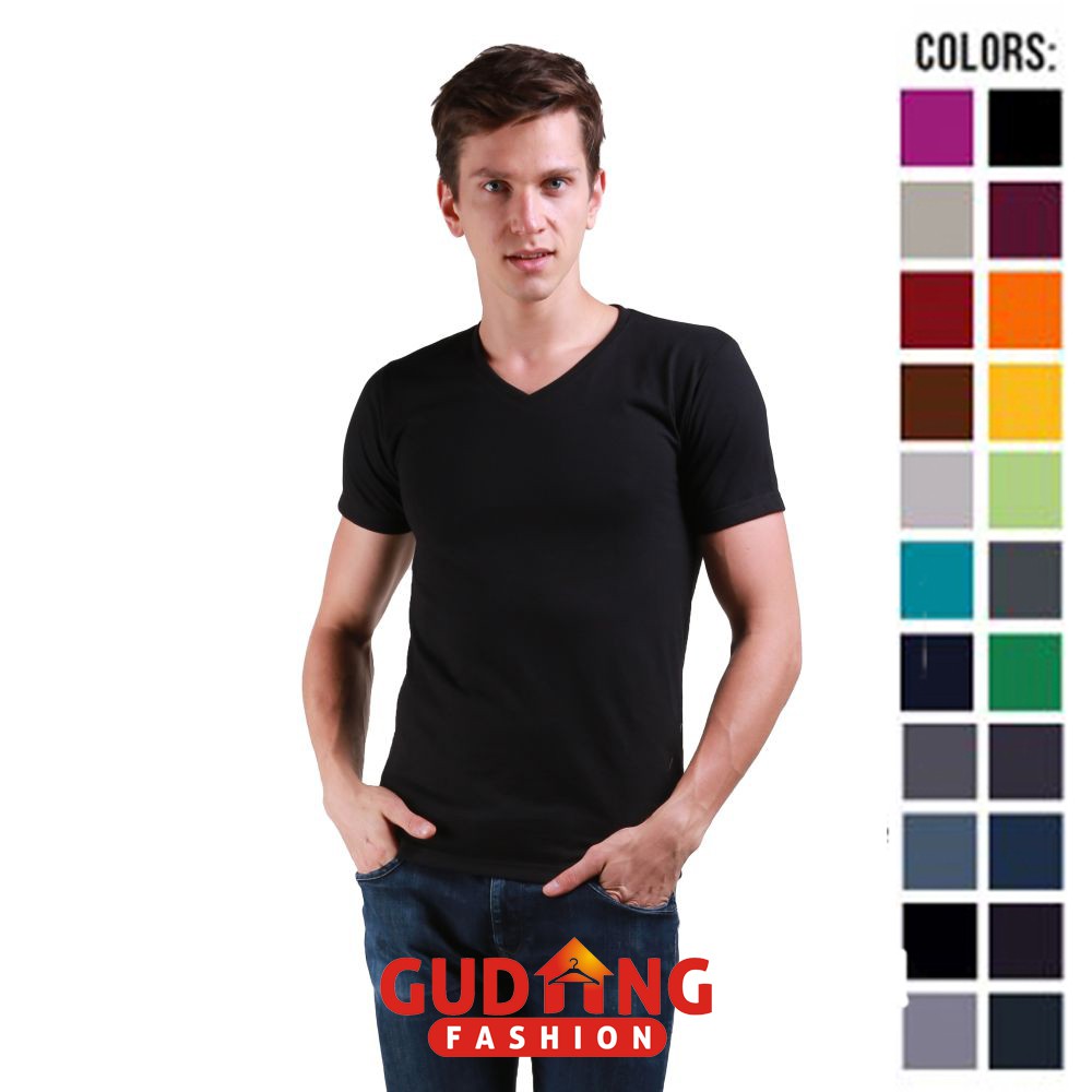 Kaos Polos Basic Vneck Lengan Pendek Spandex T-Shirt Banyak Warna – FP  (COMB)