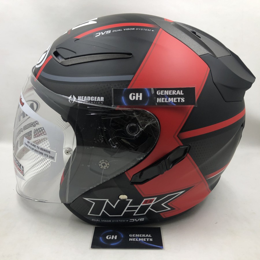NHK R1 NAPOLEON BLACK RED DOFF DOUBLE VISOR