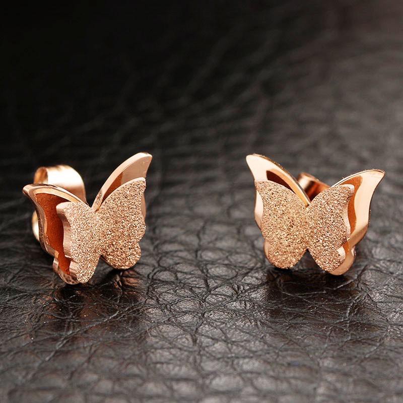 Anting Titanium Kupu kupu Rose Gold Wanita Korea Anti Karat Murah AA001