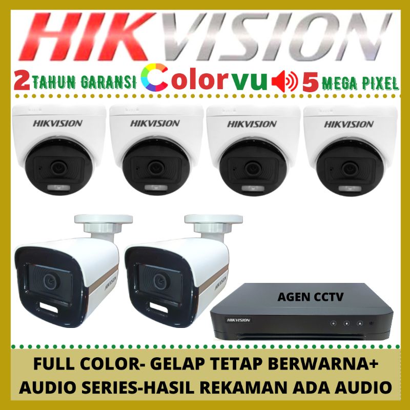 PAKET CCTV HIKVISION COLORVU 5MP 8 CHANNEL 6 KAMERA AUDIO SERIES FULL COLOR