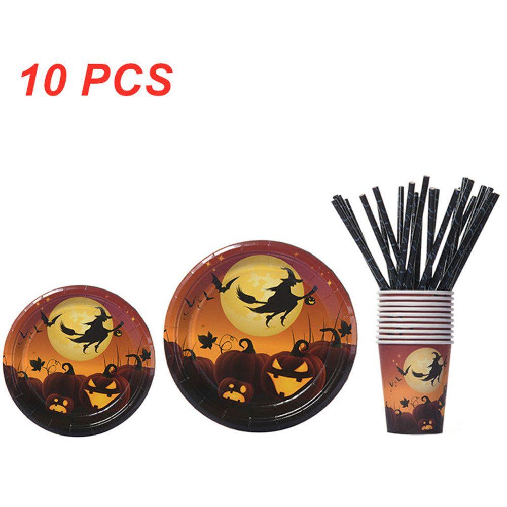 R-flower 10PCS Halloween Piring Kertas Dekorasi Pesta Pumpkin Spider Witch Tray