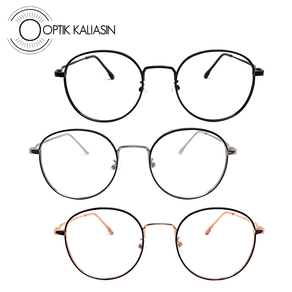 OPTIK KALIASIN - frame Kacamata pria wanita bulat metal besi tipis minus plus anti radiasi photochro