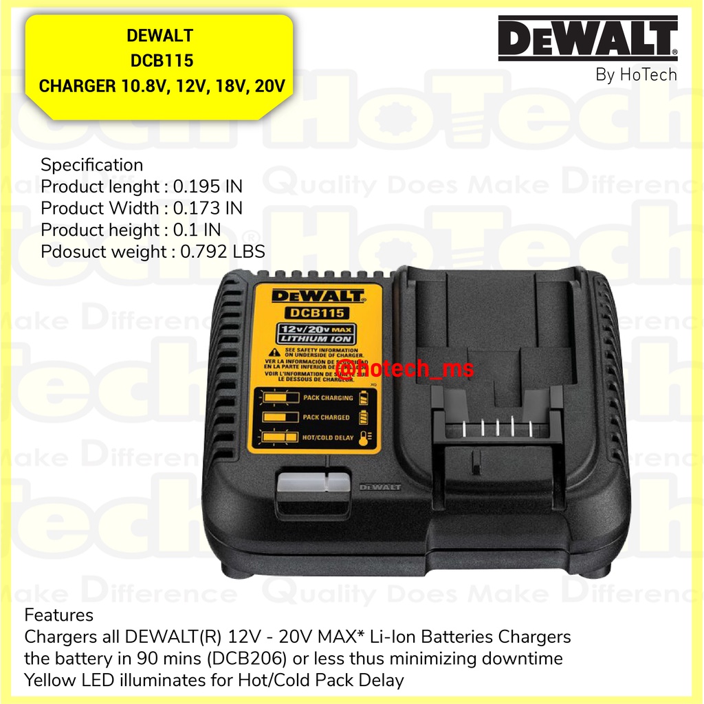 DEWALT DCB115-KR Dewalt Li-Ion Charger 10.8-18V | DCB1104 Charger