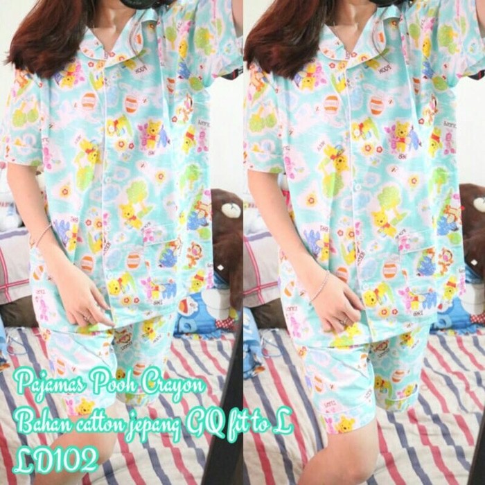 FFO Piyama DASTER Satin Pajamas Black Cat Mickey Marie Cat Teddy Bear Hello Kitty Keropi Doraemon i.