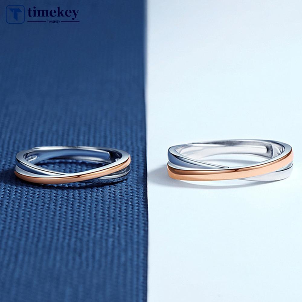 Timekey Cincin Pasangan Desain Simpul Tali Kembar Adjustable Untuk Hadiah A2K7