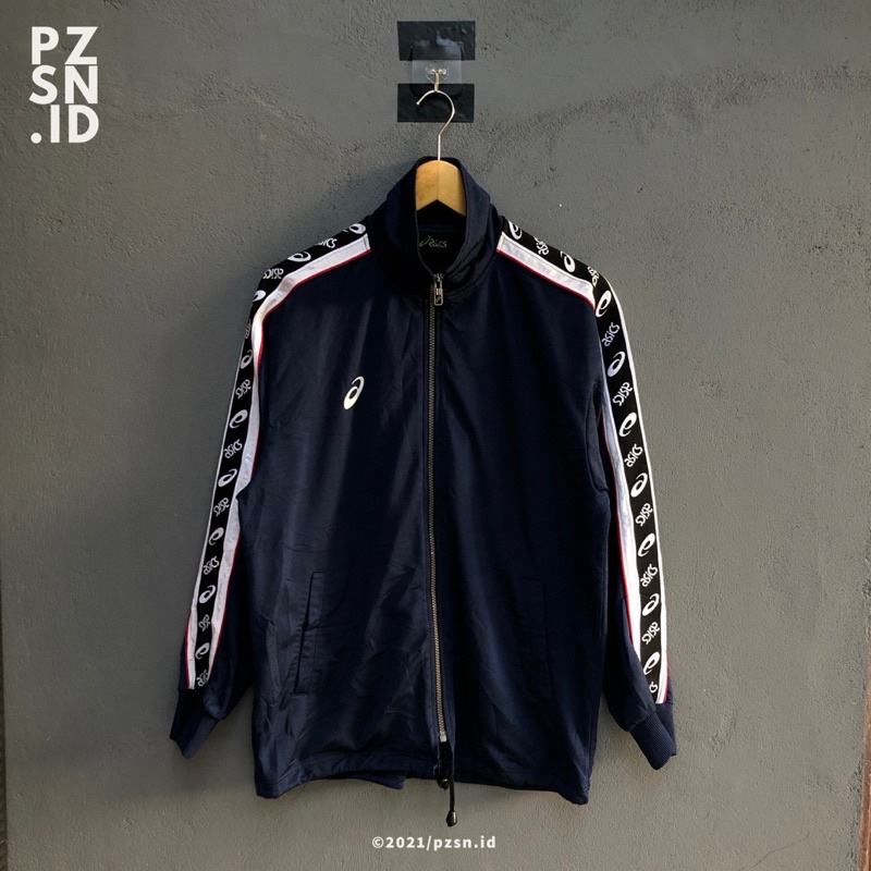 Jaket Training Tracktop Asics Full Taped Navy Second Original