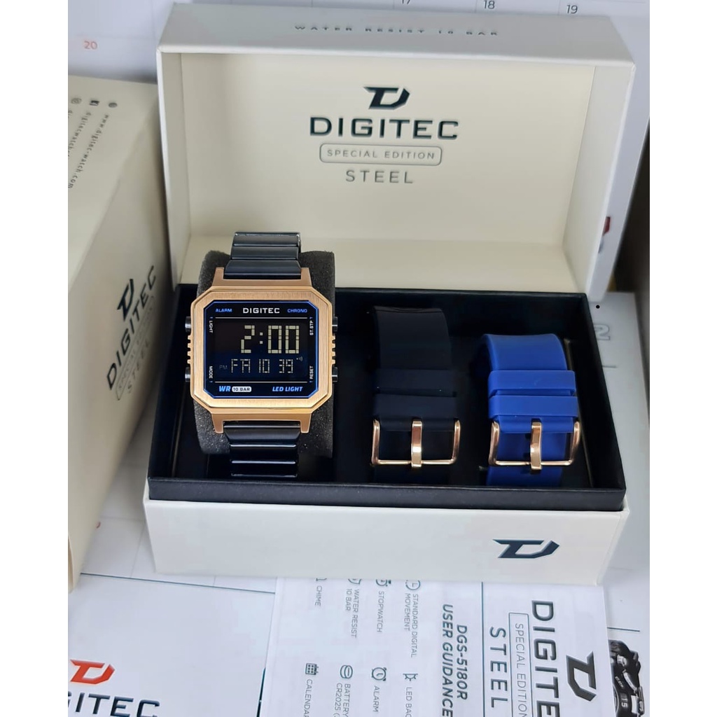 Jam Tangan Pria Wanita Digitec DG-5180 / Digitec 5180 / DG 5180 Original Digital Rantai Free Dua Tali Rubber