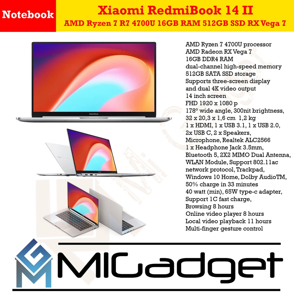 XMI RedmiBook 14 II AMD Ryzen 7 R7 4700U 16GB RAM 512GB