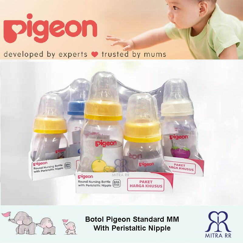 Botol Pigeon PP Standard MM 50 ml +120 ml With Dot Peristaltic Slim Neck BPA Free – Botol Susu Bayi