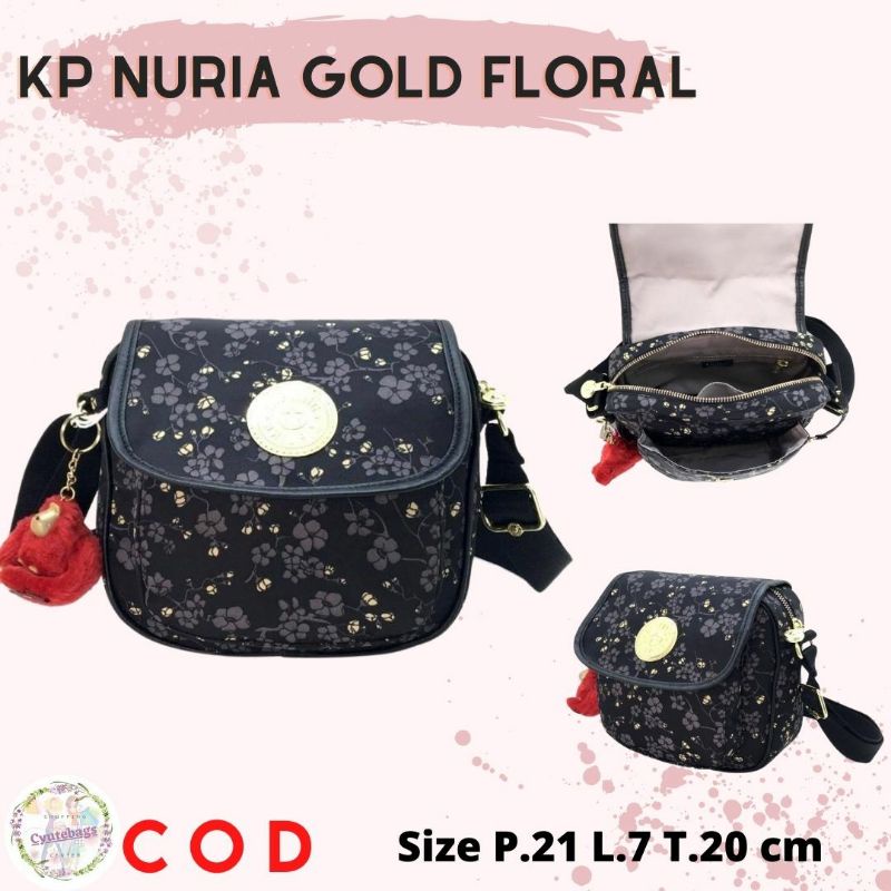 Tas selempang wanita kipling nuria gold floral small crossbody