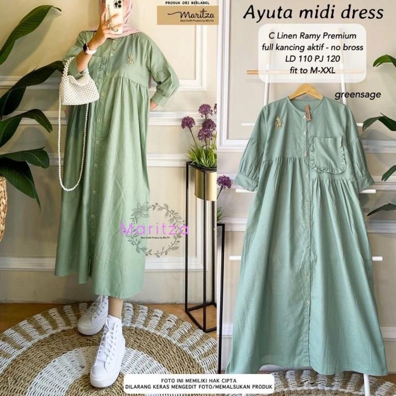 Baju Gamis Midi Pesta Big Size Muslim Motif Garis Garis Wanita Busui Harian Lembut Kekinian Terbaru 