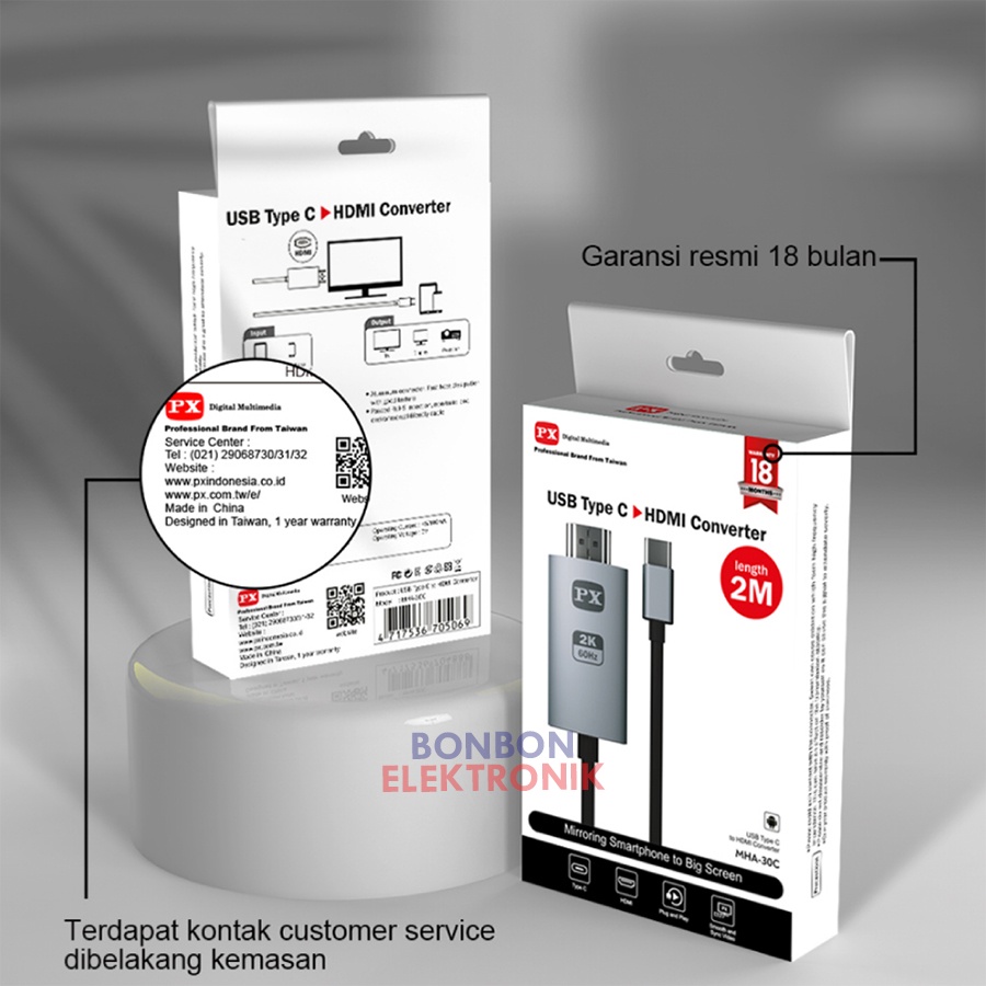 PX MHA-30C Kabel MHL USB Type C 3.1 to HDMI TV Converter 4K