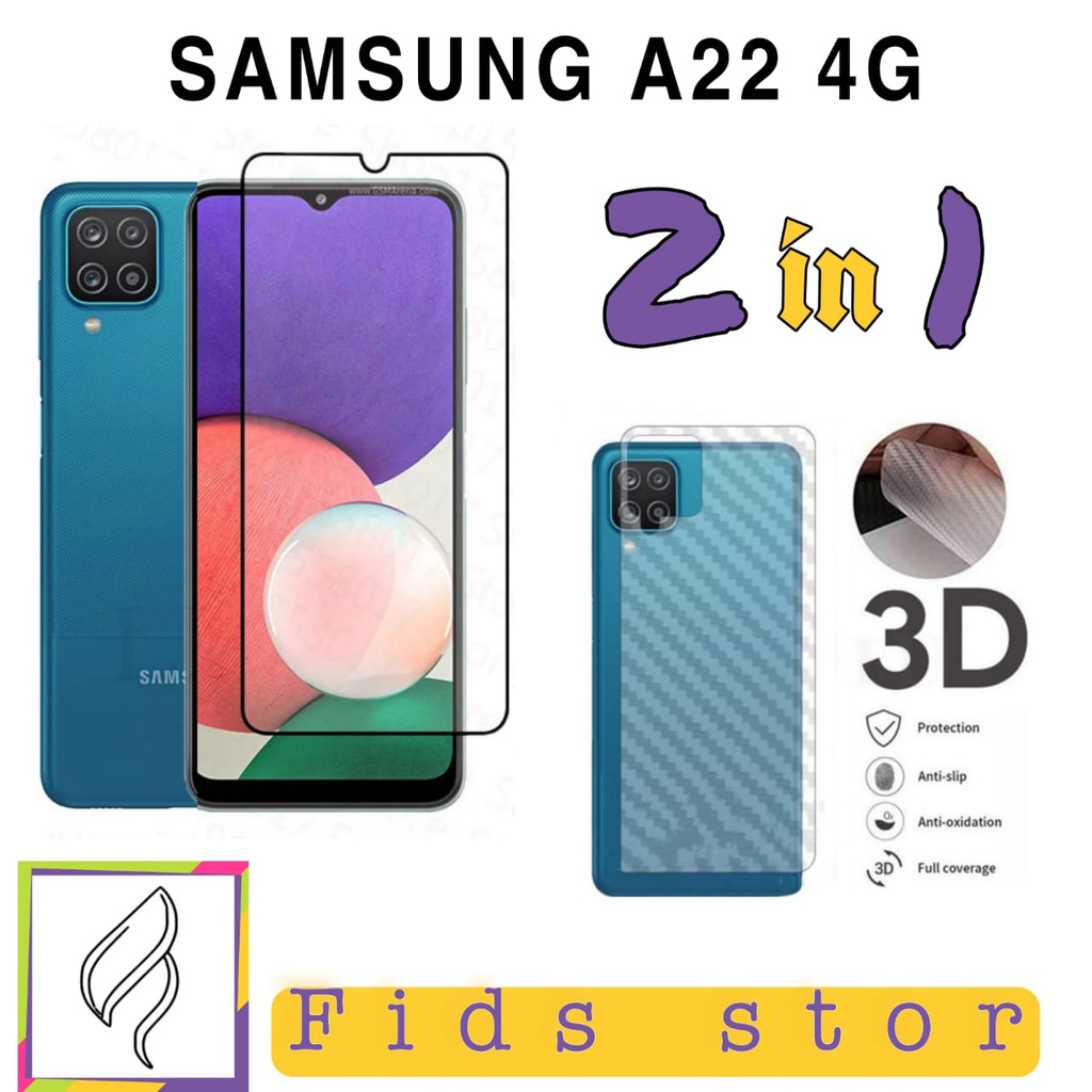 PROMO 2in1 Tempered Glass SAMSUNG A22 4G/5G TG Layar FULL COVER Black Premium GarSkin Carbonflexible