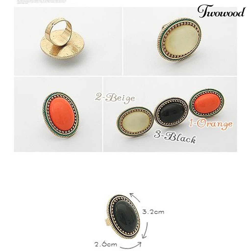 Cincin Batu Permata Bentuk Oval Bahan Alloy Adjustable Untuk Kencan