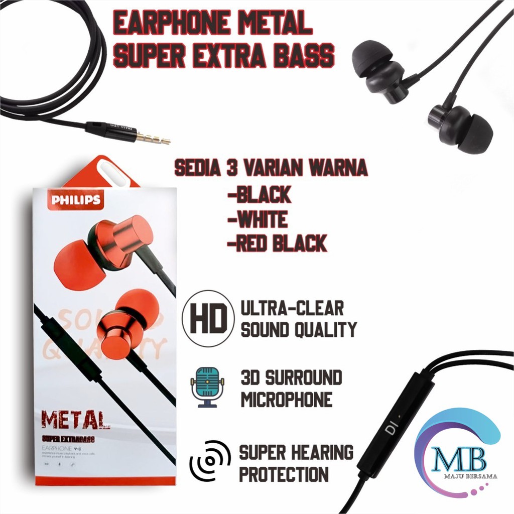 BM030 HEADSET HANDSFREE Hf earphone PHILIP METAL super EXTRA BASS MB598