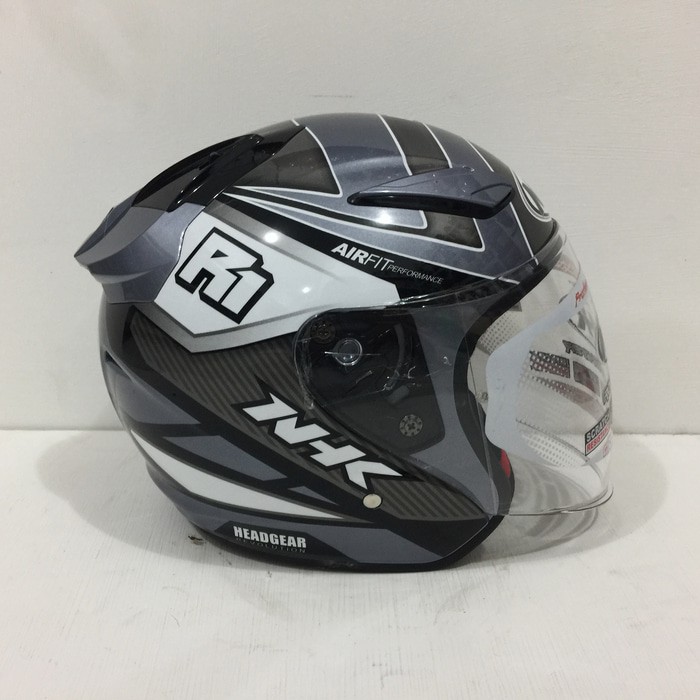 Unique Helm NHK R1 Double Visor Motif Giga Dark Grey Silver Abu Tua